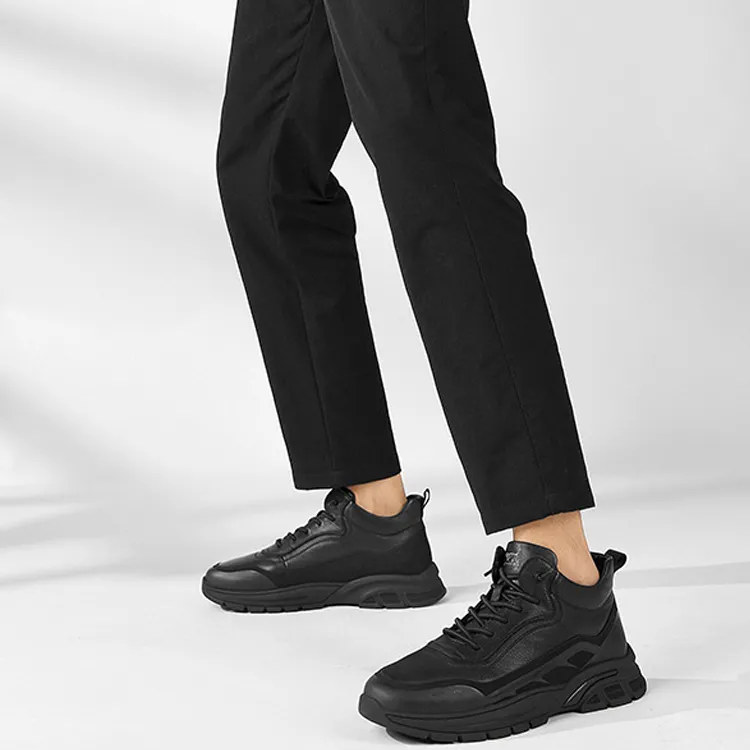 SEPTWOLVES Wear Resistant Height Increasing Warm Low Top Casual Shoes Men Black-7