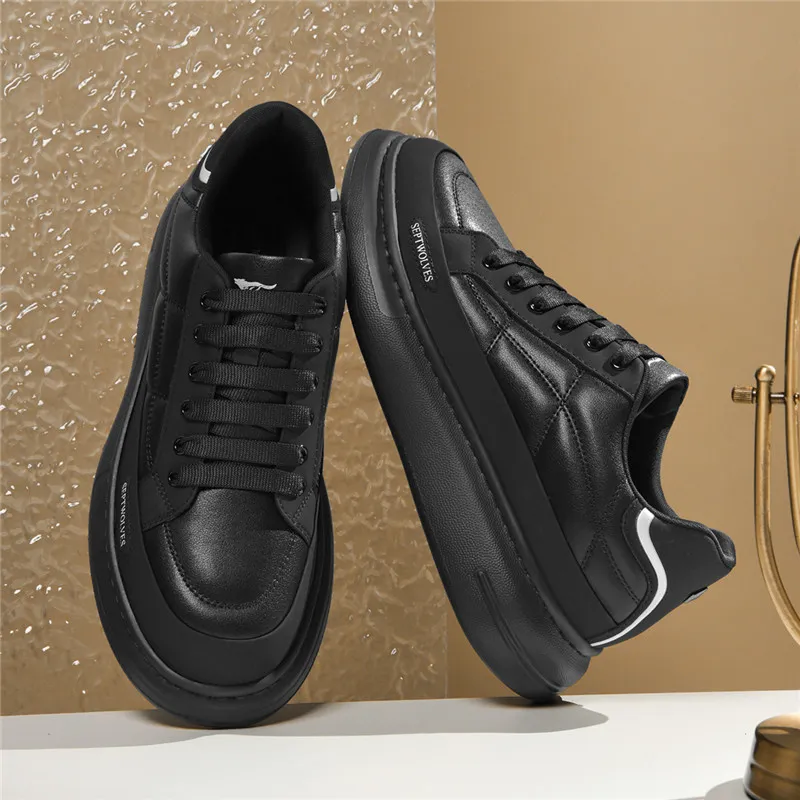 SEPTWOLVES Slip Resistant Cushioning Wear Resistant Low Top Skateboard Shoes Men's Black-4