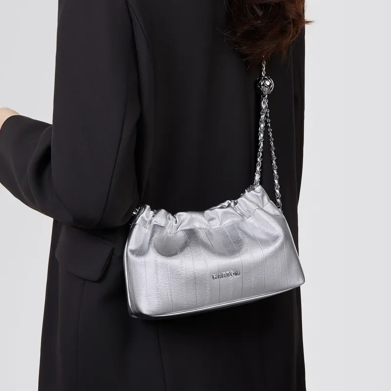 HARSON Cow Leather Shoulder Bag Crossbody Bag Regular Women's Silver-4