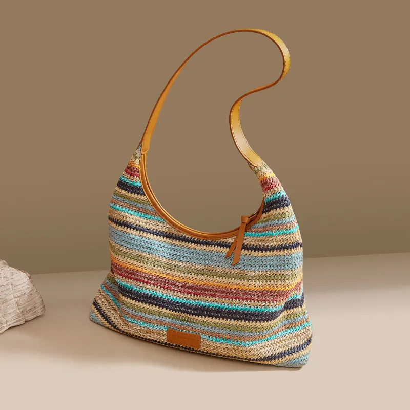HARSON Fabric Shoulder Bag Tote Women's Multicolor Stripes-4