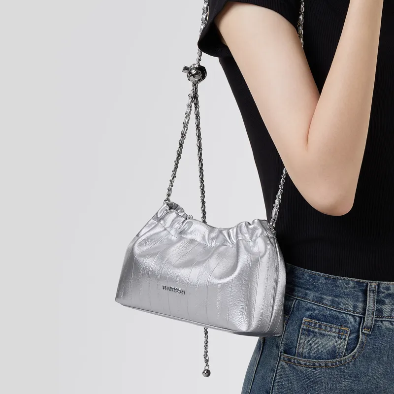 HARSON Cow Leather Shoulder Bag Crossbody Bag Regular Women's Silver-3
