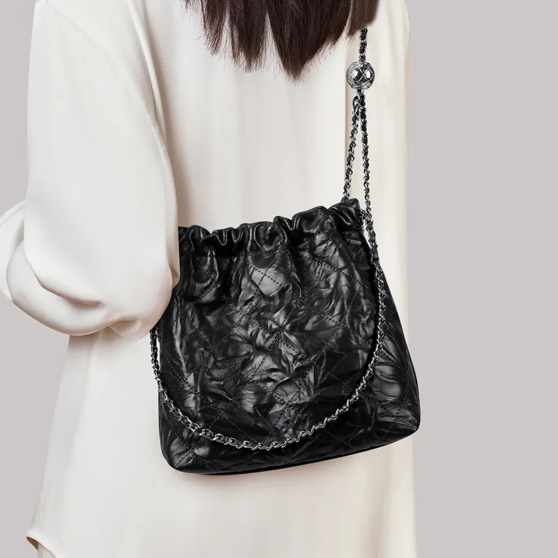 HARSON Cow Leather Underarm Crossbody Bag, Shoulder Bag Tote Women's Coffee/Black-5