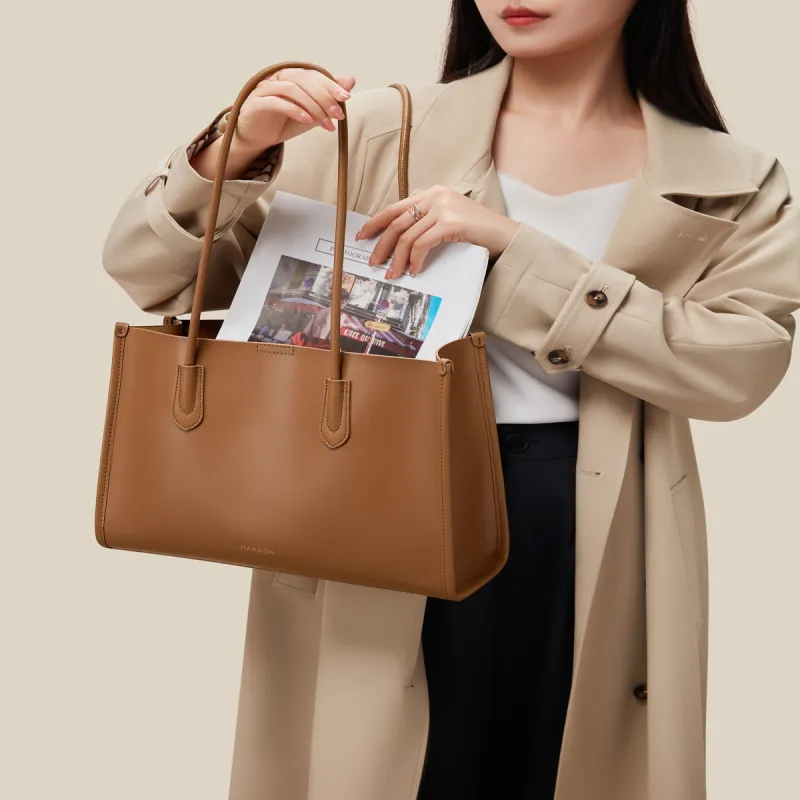 HARSON Cow Leather Shoulder Bag Tote Regular Women's Gold Brown-3