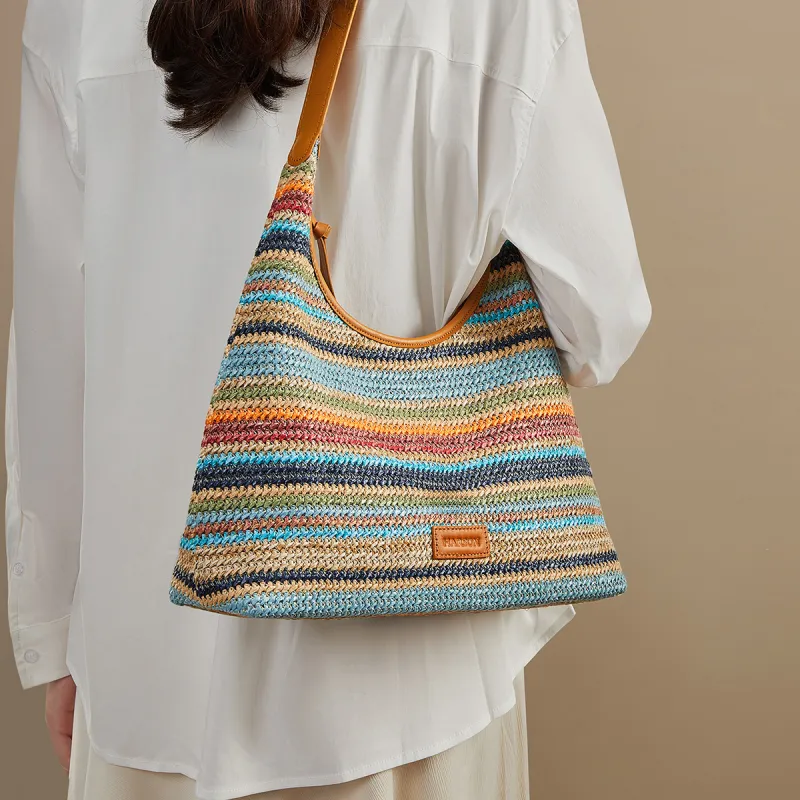 HARSON Fabric Shoulder Bag Tote Women's Multicolor Stripes-3