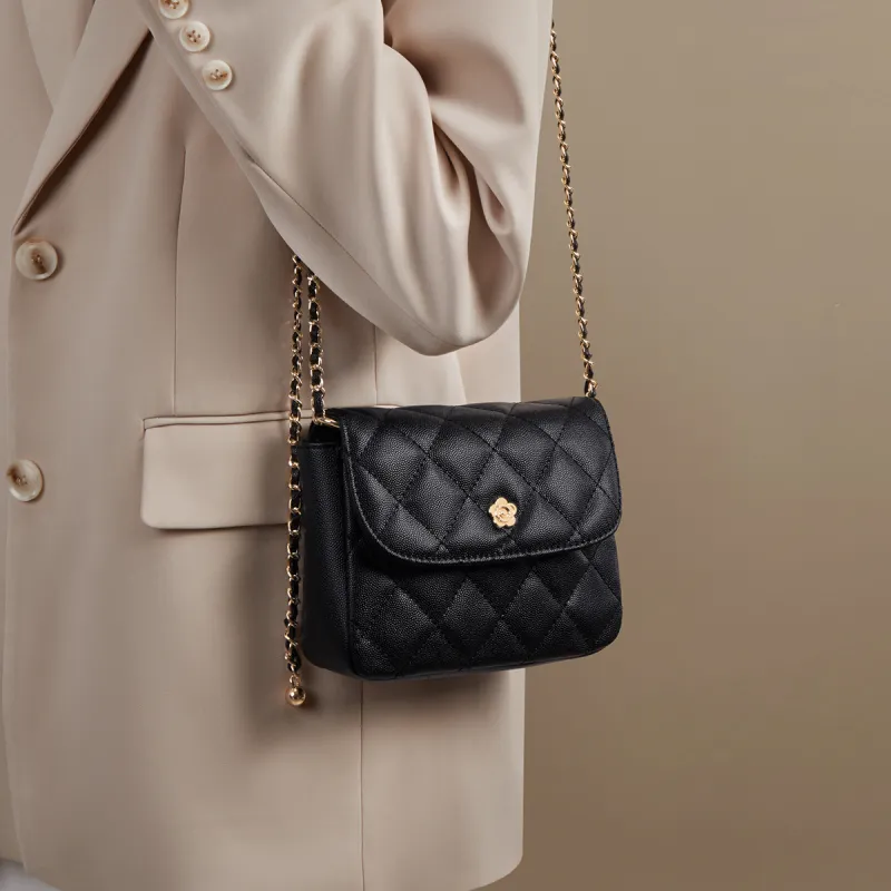 HARSON Cow Leather With Synthetic Leather Shoulder Bag Regular Women's Black-4
