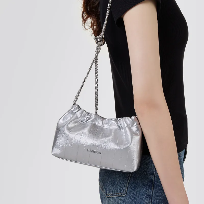 HARSON Cow Leather Shoulder Bag Crossbody Bag Regular Women's Silver-2
