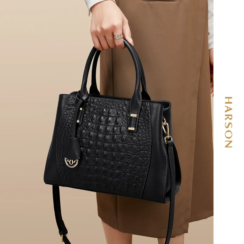 HARSON Cow Leather Shoulder Bag, Handbag Regular Women's Blue/Extreme Night Black/Lake Green-5