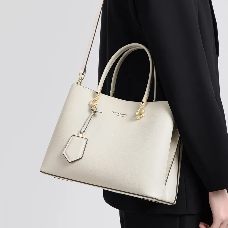 HARSON Cow Leather With Synthetic Leather Handbag, Shoulder Bag, Crossbody Bag Regular Women's White-7
