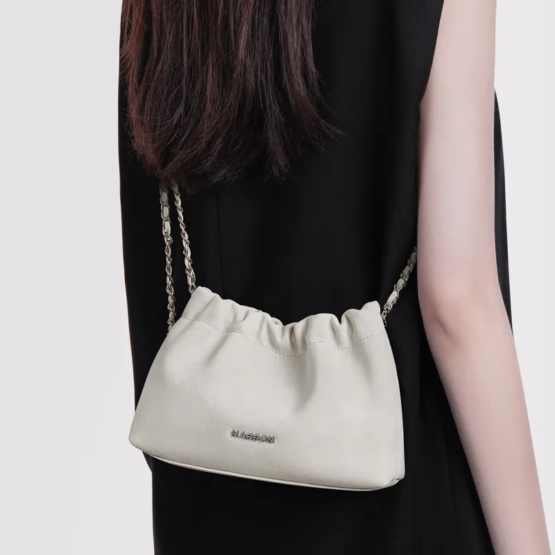 HARSON Cow Leather Patchwork Synthetic Leather Shoulder Bag Crossbody Bag Cloud Bag Regular Women's Silver-7