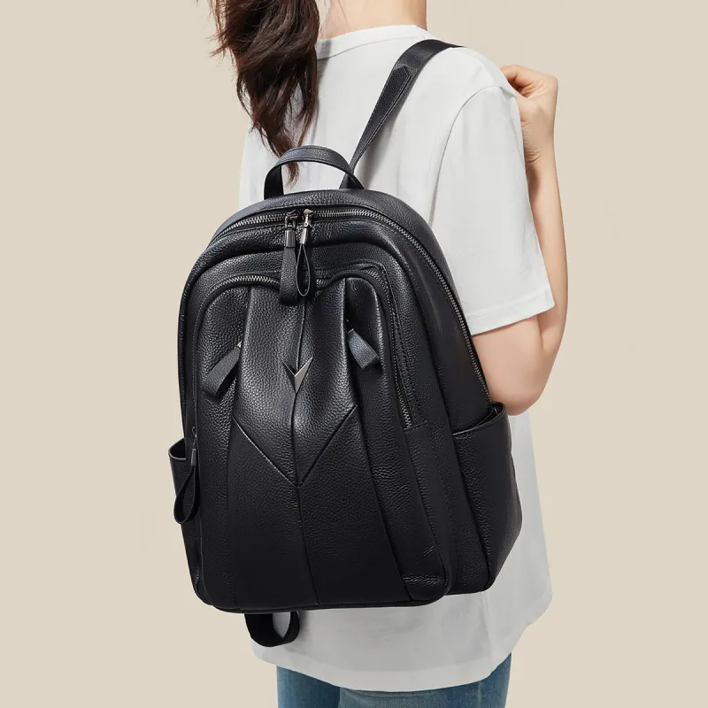 HARSON Cow Leather Backpack Tubas Women's Extreme Night Black-1