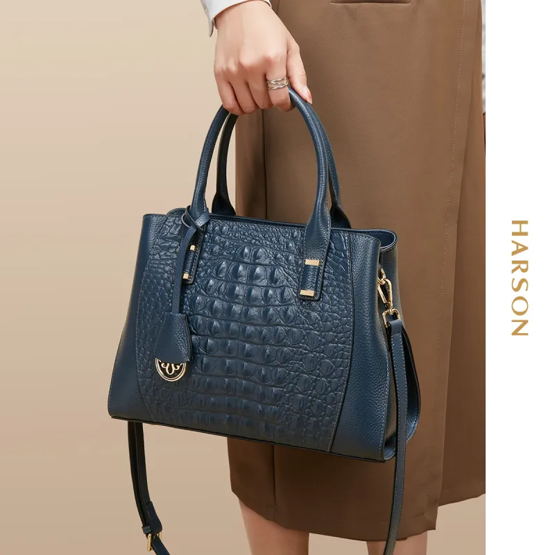 HARSON Cow Leather Shoulder Bag, Handbag Regular Women's Blue/Extreme Night Black/Lake Green-2