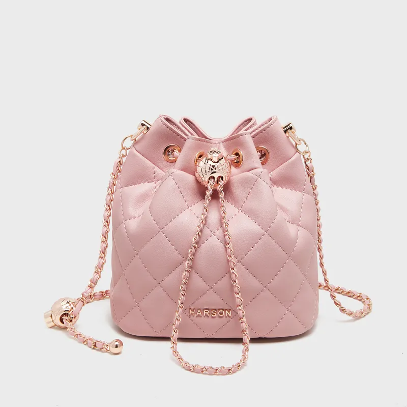 HARSON Synthetic Leather Crossbody Bag Bucket Bag Regular Women's Black Ecru Pink-15