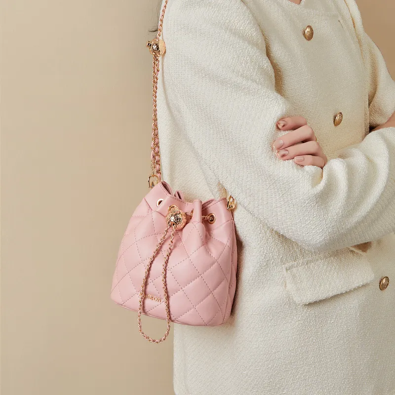 HARSON Synthetic Leather Crossbody Bag Bucket Bag Regular Women's Black Ecru Pink-12