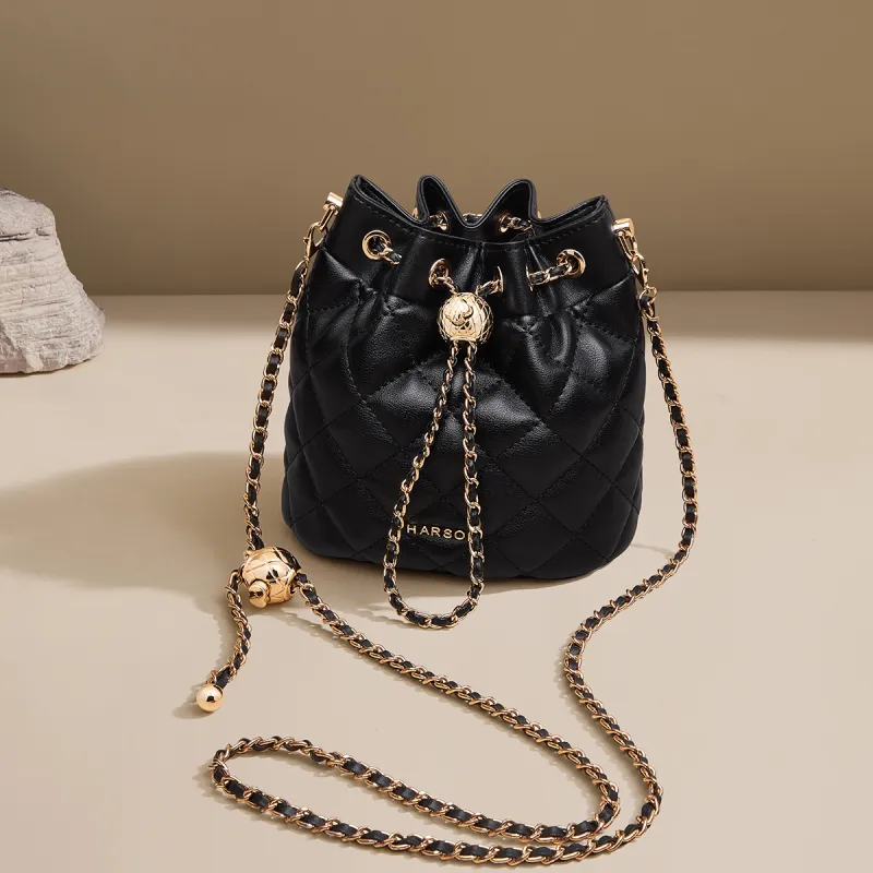 HARSON Synthetic Leather Crossbody Bag Bucket Bag Regular Women's Black Ecru Pink-6