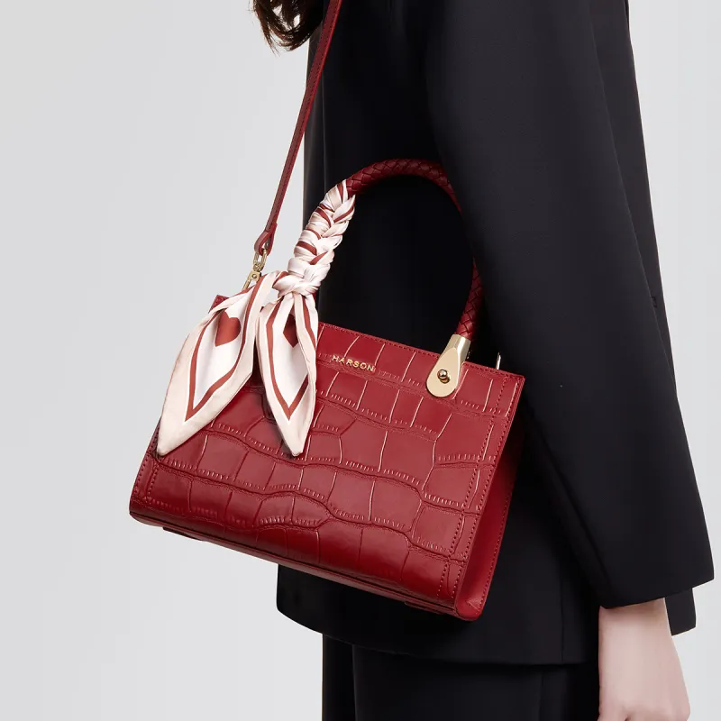 HARSON Cowhide Split Leather Synthetic Leather Synthetic Leather Shoulder Bag Crossbody Bag Handbag Women's Blue/Red-9