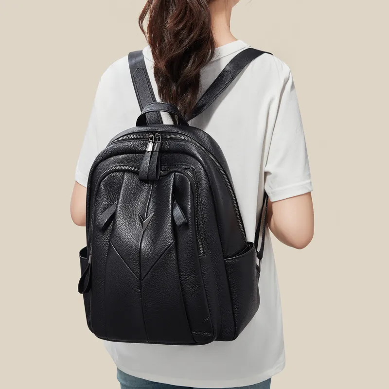 HARSON Cow Leather Backpack Tubas Women's Extreme Night Black-3