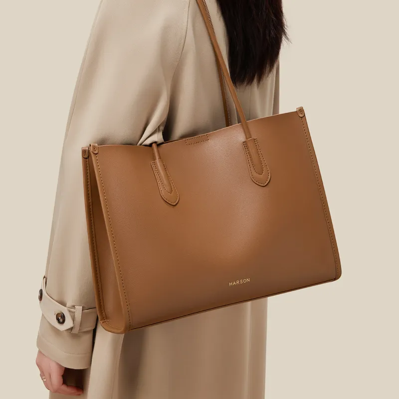 HARSON Cow Leather Shoulder Bag Tote Regular Women's Gold Brown-2