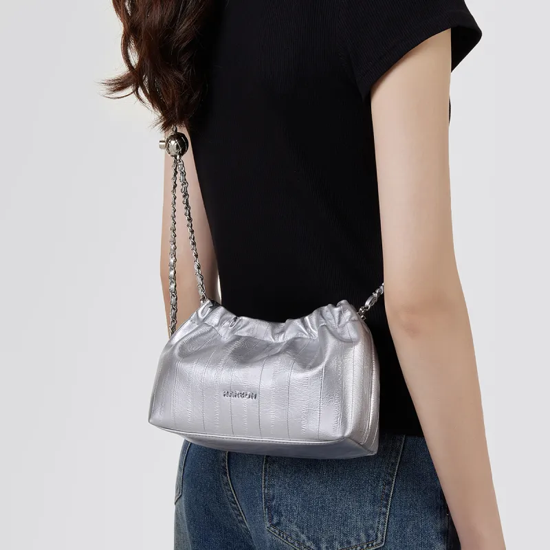 HARSON Cow Leather Shoulder Bag Crossbody Bag Regular Women's Silver-1