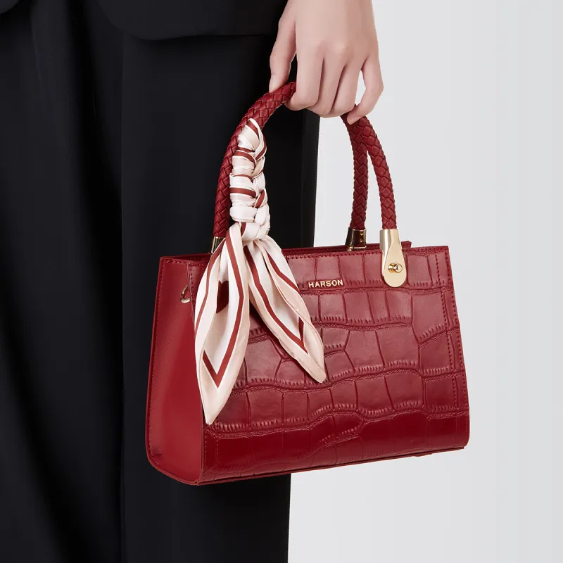 HARSON Cowhide Split Leather Synthetic Leather Synthetic Leather Shoulder Bag Crossbody Bag Handbag Women's Blue/Red-7