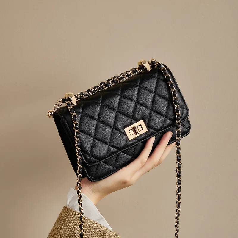 HARSON Cow Leather Small Square Bag Shoulder Bag, Crossbody Bag Regular Women's Black-1