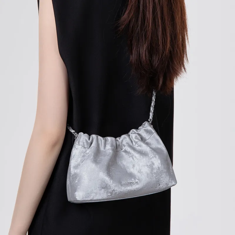 HARSON Cow Leather Patchwork Synthetic Leather Shoulder Bag Crossbody Bag Cloud Bag Regular Women's Silver-4
