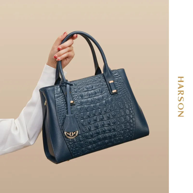 HARSON Cow Leather Shoulder Bag, Handbag Regular Women's Blue/Extreme Night Black/Lake Green-1