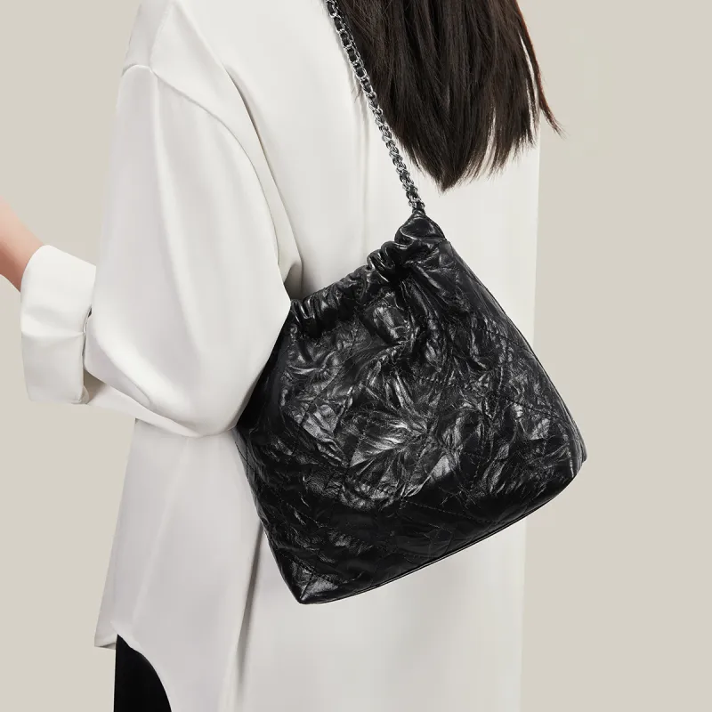 HARSON Cow Leather Underarm Crossbody Bag, Shoulder Bag Tote Women's Coffee/Black-1