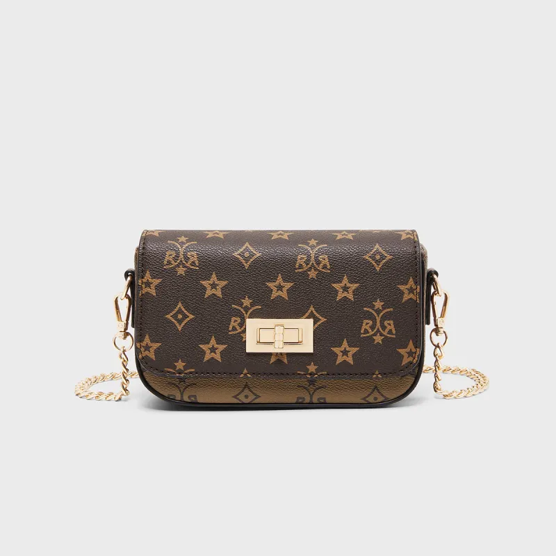 HARSON Synthetic Leather Shoulder Bag, Crossbody Bag, Small Square Bag Women's Brown-3