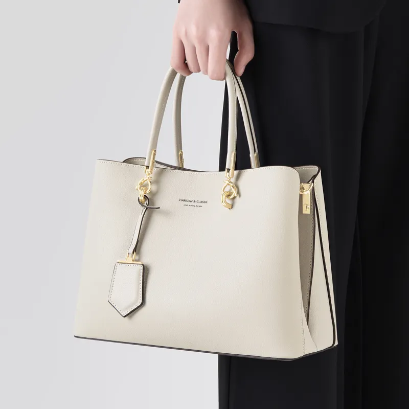 HARSON Cow Leather With Synthetic Leather Handbag, Shoulder Bag, Crossbody Bag Regular Women's White-5