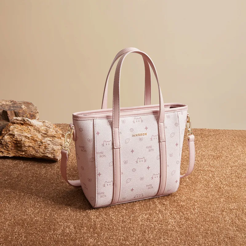 HARSON Synthetic Leather Tote Bag, Shopping Bag, Shoulder Bag, Handbag Women's Pink-2