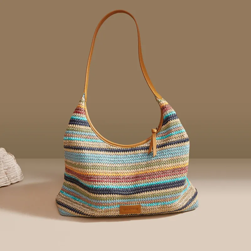 HARSON Fabric Shoulder Bag Tote Women's Multicolor Stripes-5