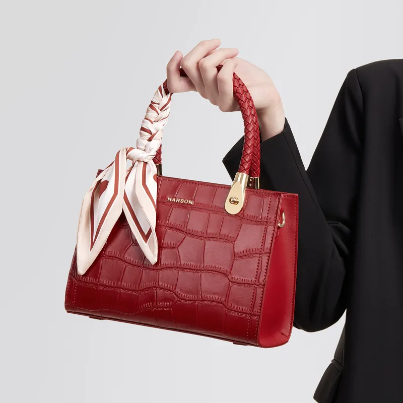 HARSON Cowhide Split Leather Synthetic Leather Synthetic Leather Shoulder Bag Crossbody Bag Handbag Women's Blue/Red-10