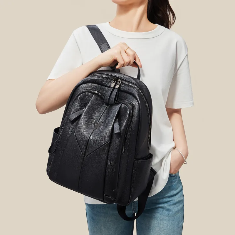 HARSON Cow Leather Backpack Tubas Women's Extreme Night Black-4