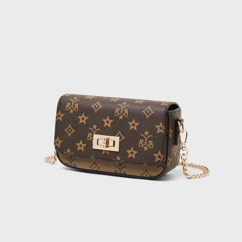 HARSON Synthetic Leather Shoulder Bag, Crossbody Bag, Small Square Bag Women's Brown-4
