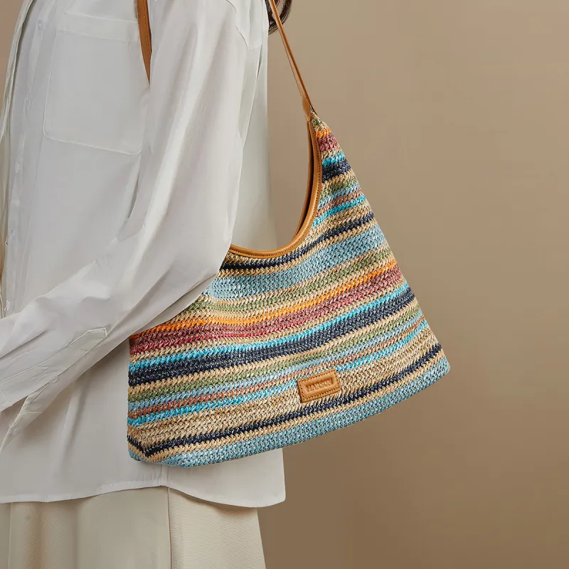 HARSON Fabric Shoulder Bag Tote Women's Multicolor Stripes-2
