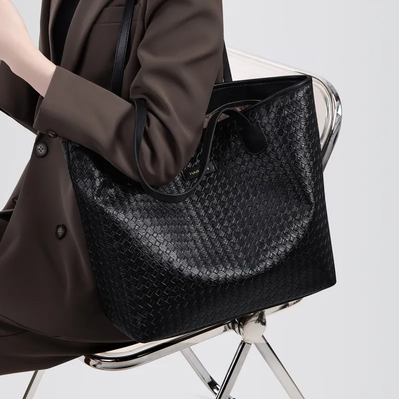 HARSON Synthetic Leather Tote Bag, Shoulder Bag Women's Black-4