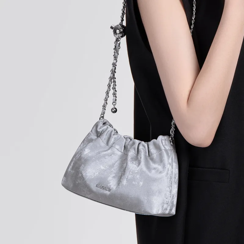 HARSON Cow Leather Patchwork Synthetic Leather Shoulder Bag Crossbody Bag Cloud Bag Regular Women's Silver-1