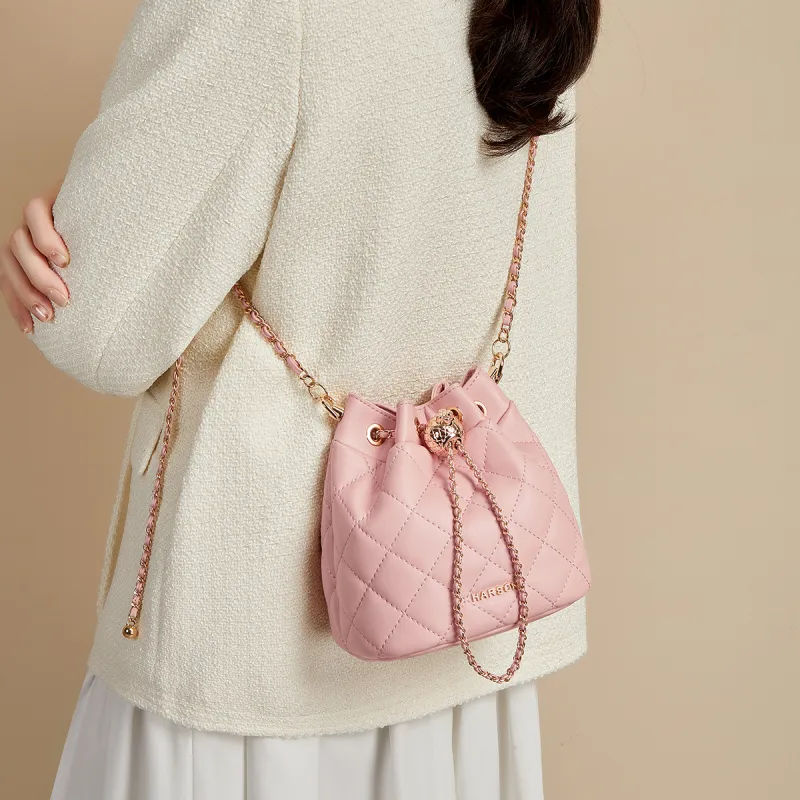 HARSON Synthetic Leather Crossbody Bag Bucket Bag Regular Women's Black Ecru Pink-13