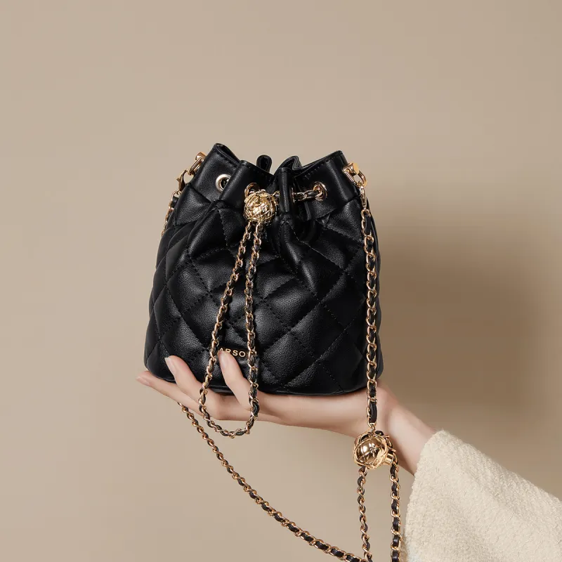 HARSON Synthetic Leather Crossbody Bag Bucket Bag Regular Women's Black Ecru Pink-4