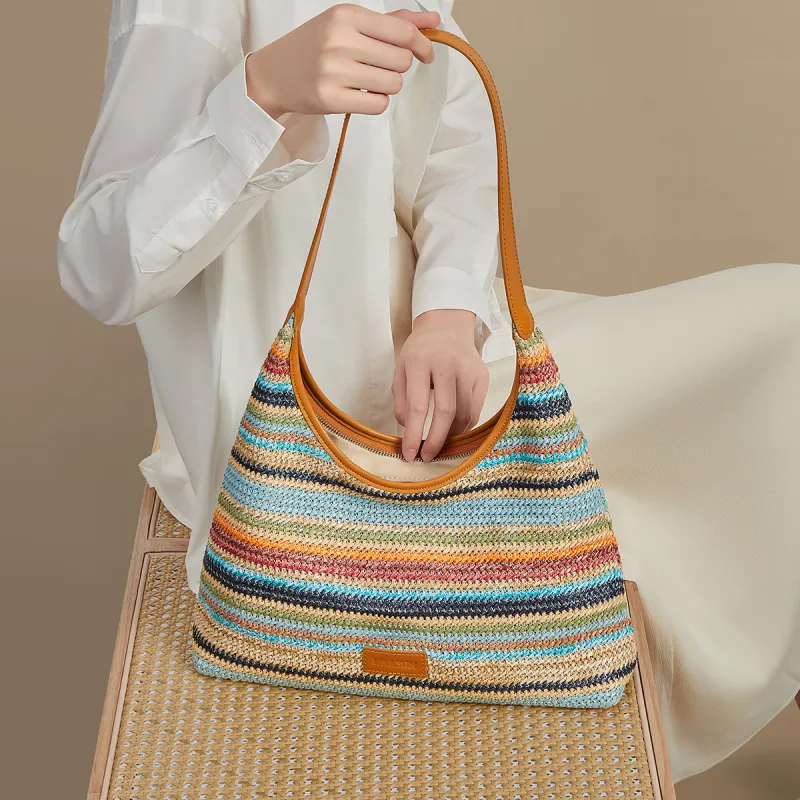 HARSON Fabric Shoulder Bag Tote Women's Multicolor Stripes-1