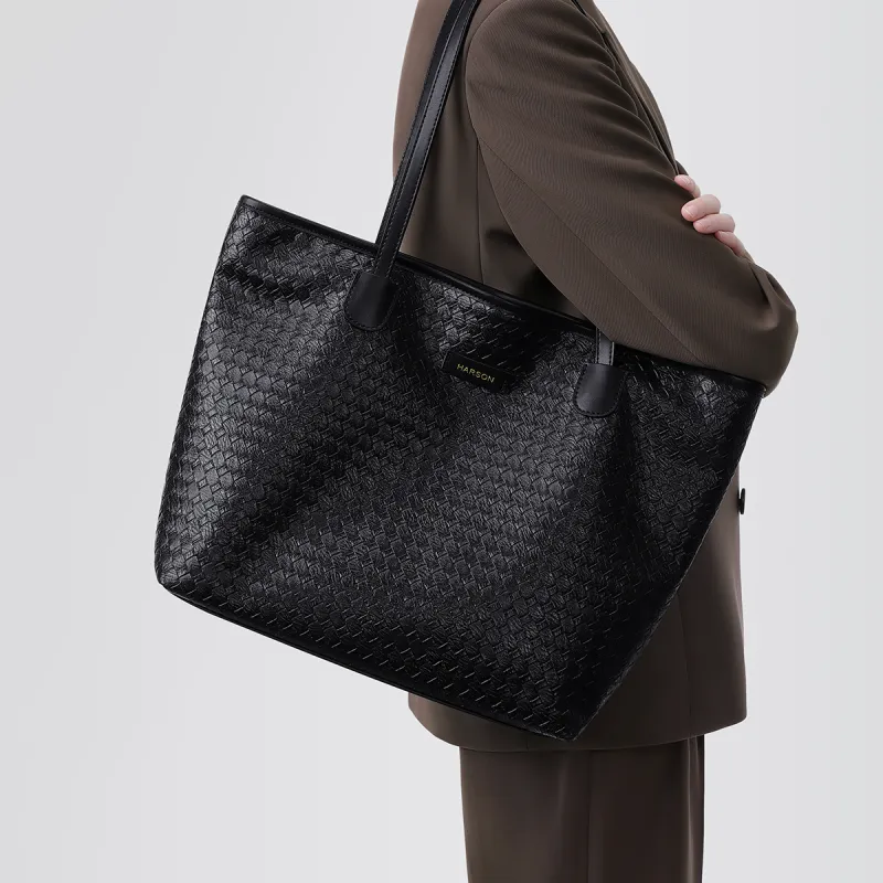 HARSON Synthetic Leather Tote Bag, Shoulder Bag Women's Black-5