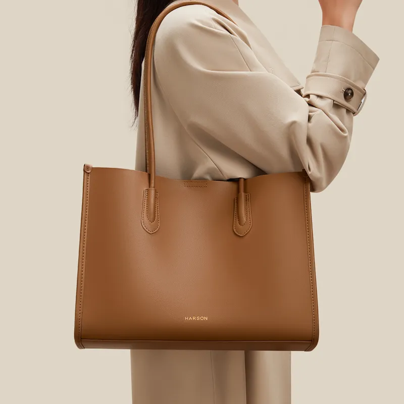 HARSON Cow Leather Shoulder Bag Tote Regular Women's Gold Brown-1