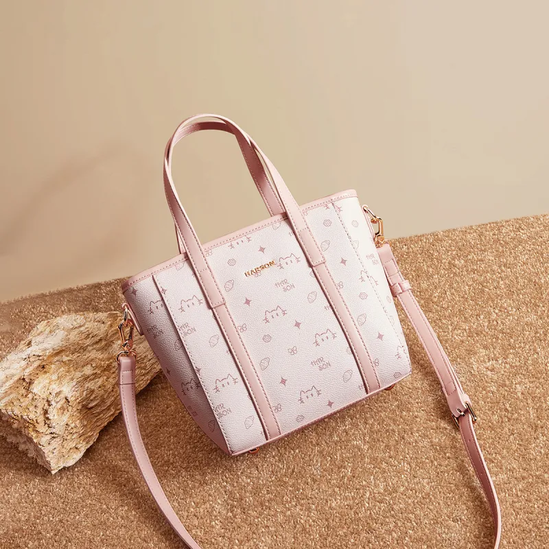 HARSON Synthetic Leather Tote Bag, Shopping Bag, Shoulder Bag, Handbag Women's Pink-4