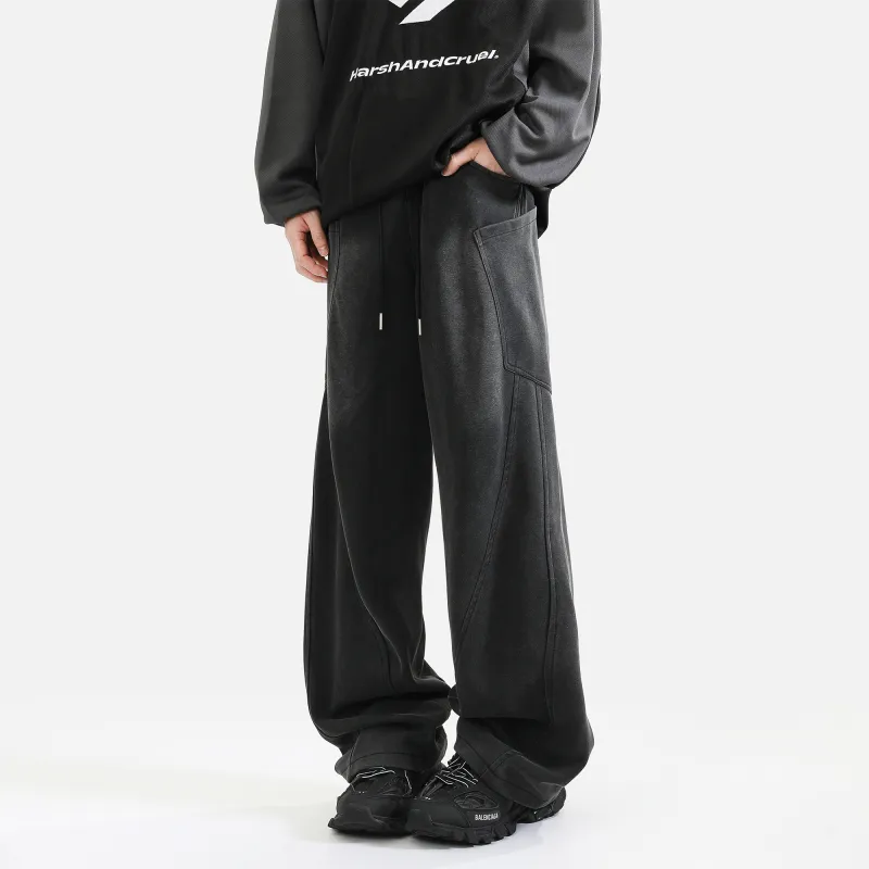 LA'T.WEEKEND Knitted Sports Pants Unisex Washed Black-2