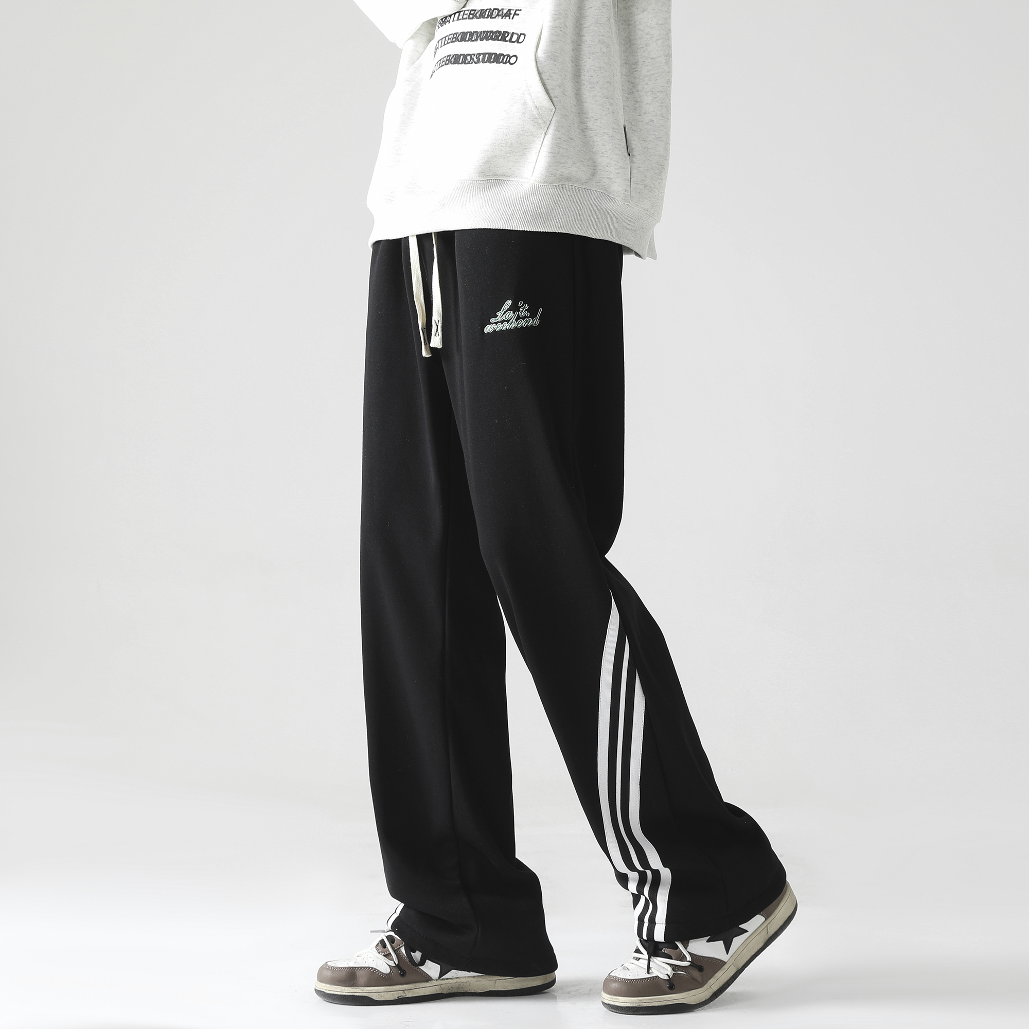 LA'T.WEEKEND Knitted Sports Pants Unisex Black M - POIZON