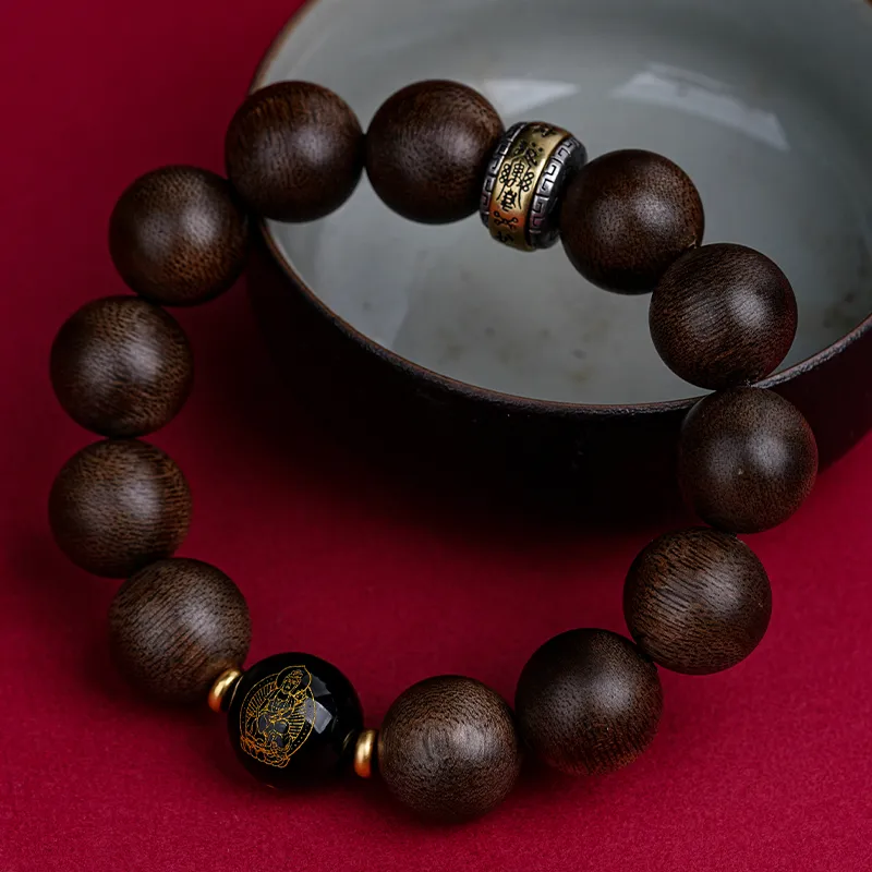 GUMUJIANG Fragrance Agarwood Beaded Bracelet Good Luck Comes Smooth Sailing Good Luck Comes Smooth Sailing Unisex-3