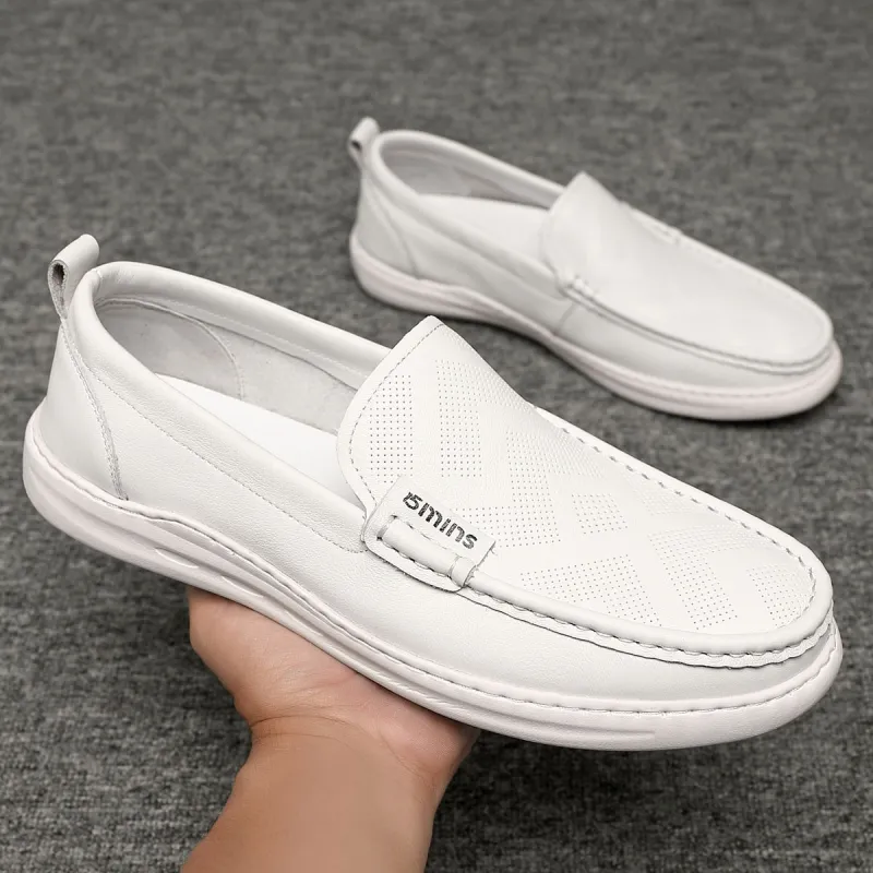 15 MINS Perforated Breathable Slip on Loafers Men's White-5