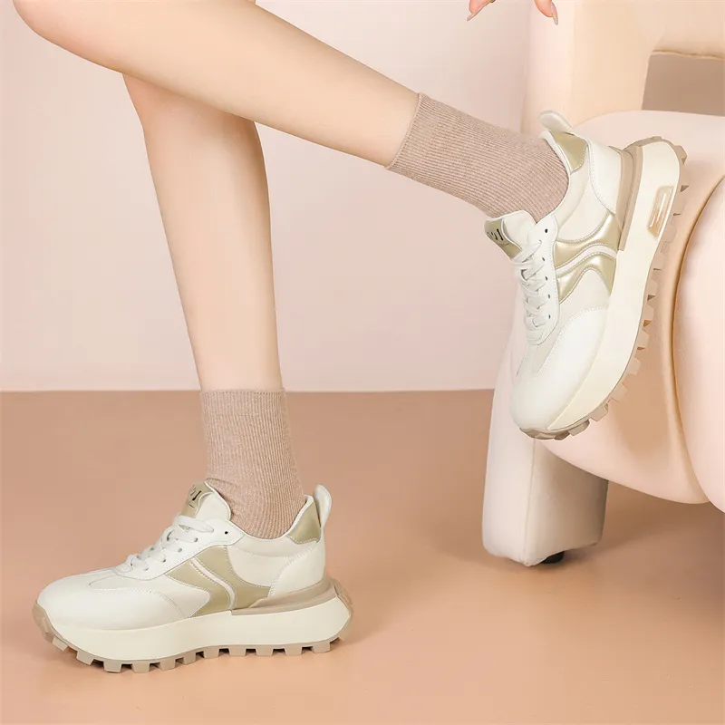 JOSINY Chunky Sneakers Women's Low Top White Gold/White Silver-3