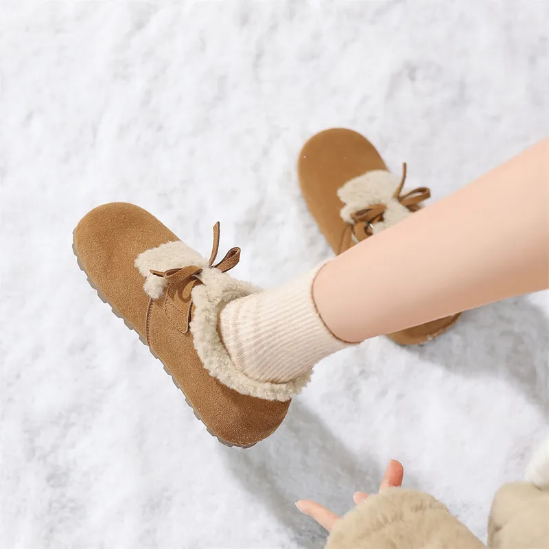 JOSINY Northeast Snow Shearling Fleece Lined Warm Slip on Insulated Shoe Maillard Style Casual Shoes Women's Camel-4