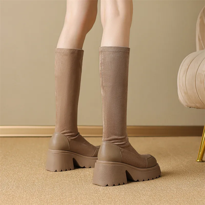JOSINY Knee high Boots Women's Black/Khaki-8